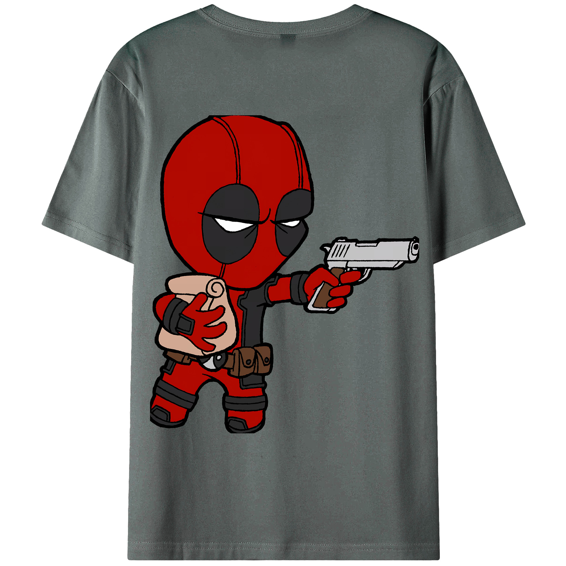 （画像用） Deadpool デッドプール 綿100％ メンズ半袖Tシャツ（バックプリント） 通気性